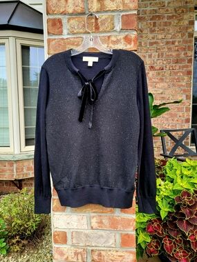 MICHAEL Michael Kors Black Knit Elegant Sweater with Velvet Tie